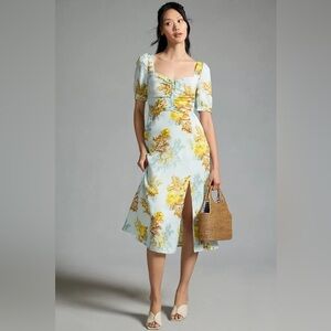 by anthropologie linen fringe column midi dress By Anthropologie Linen Fringe Column Midi Dress in Natural